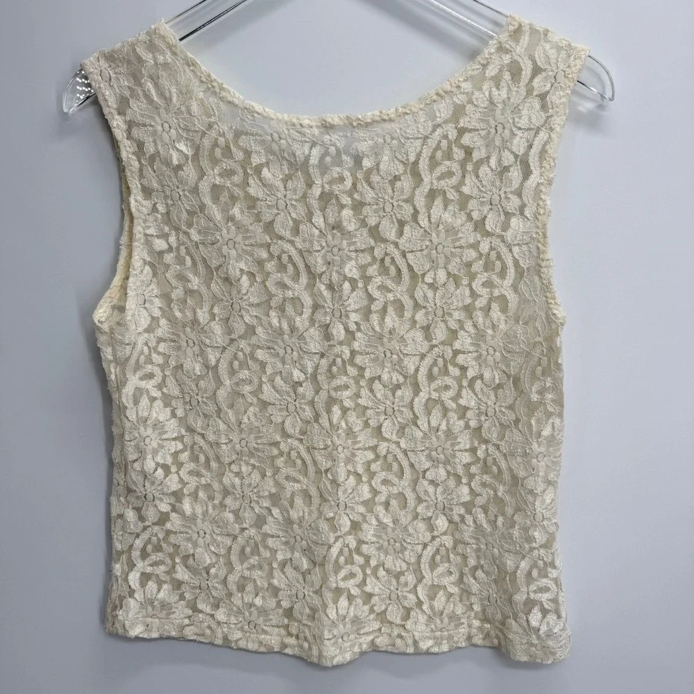 Vintage Cinema Etoile Floral Lace Sheer Tank Top Size M Ivory Fairy Whimsigoth - Picture 3 of 8